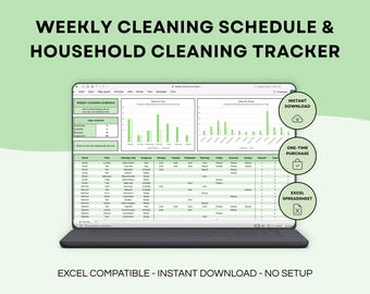 Weekly Cleaning Schedule Spreadsheet | Cleaning Planner | Household Cleaning Tracker | Room Cleaning Organizer | Weekly Chore Planner