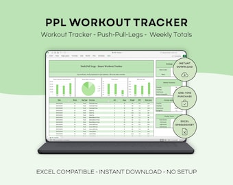 Push-Pull-Legs Workout Tracker Spreadsheet | Smart PPL Training Log with Volume, RPE, Rest Time & Charts | Excel Sheet