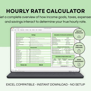 Hourly Rate Calculator, Freelance Pricing Tool, Self Employed Excel Spreadsheet, Consultant Fee Planner, Business Income Goal Template