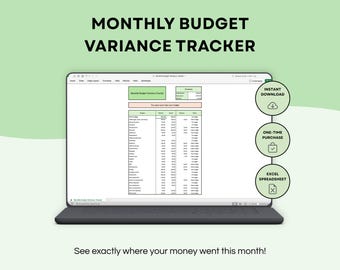 Monthly Budget Variance Tracker Spreadsheet – Planned vs Actual Expenses | Simple Excel Budget Tool