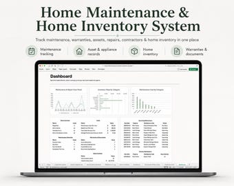 Home Maintenance & Home Inventory System Excel Spreadsheet | Appliance Tracker, Maintenance Log, Warranty + Household Inventory Template
