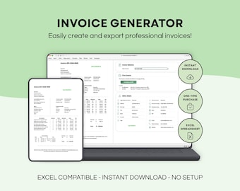 Excel Invoice Generator Spreadsheet, Small Business Billing Template, Customer Database, Invoice Tracker, Print Ready PDF System, No VBA