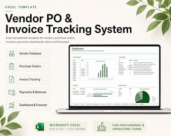Purchase Order Tracker Excel, Vendor Invoice Payment System Spreadsheet, PO Balance Dashboard, Accounts Payable Tracker Template