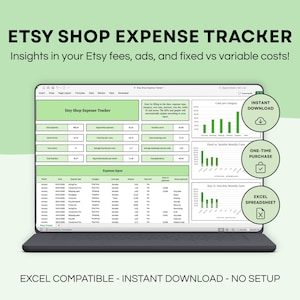 Hoja de cálculo de seguimiento de gastos de la tienda de Etsy | Control de costes, comisiones de Etsy, anuncios y costes fijos y variables