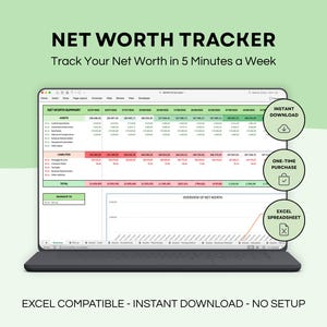 Net Worth Tracker Spreadsheet, Assets Debts Dashboard, Excel Wealth Calculator, Personal Finance Planner, Visual Fire Portfolio Template