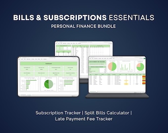 Bills & Subscriptions Essentials Bundle | Subscription Tracker Excel | Split Bills Calculator Roommates | Late Payment Fee Tracker