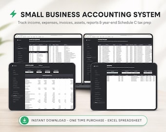 Small Business Bookkeeping Template, Excel Accounting Spreadsheet, Expense Tracker, Profit Loss Calculator, Schedule C Year End Tax Summary
