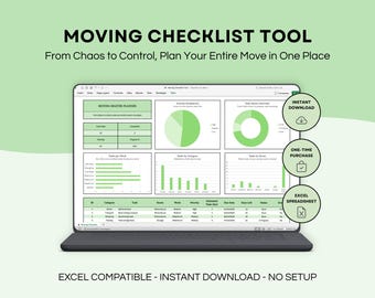 Moving Checklist Spreadsheet | Moving Planner Excel Template | Relocation Organizer | Moving To Do List | Home Move Tracker