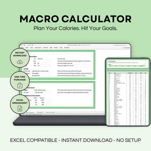 Macro Calculator Excel | Calorie Calculator + Meal Planner | Macro Tracker Spreadsheet | Weight Loss & Muscle Gain