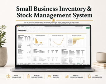 Tableau de bord Excel de gestion des stocks et des inventaires pour petites entreprises : suivi des stocks, bons de commande, fournisseurs, réapprovisionnement et ventes