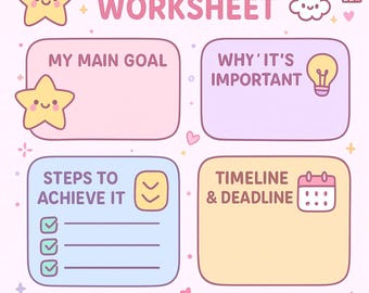 Foglio di lavoro stampabile per la definizione degli obiettivi: Planner di produttività pastello (download digitale)