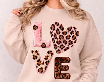 Leopardenmuster LIEBE Grafik, Valentinstag Liebe Illustration, T-Shirt Design PNG, digitaler Download