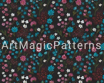 Blumenmuster: Wildblumen in türkis, rosa & weiß (Digitales Papier Download)