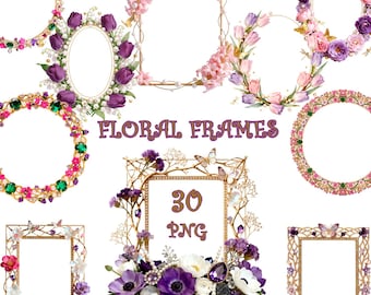 Luxury Floral Frames PNG, Gold Flower Clipart, Wedding Frames, Vintage Ornate Borders