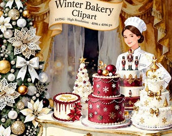 Aquarell Winterbäckerei Clipart-Set - Weihnachtsdesserts (PNG)