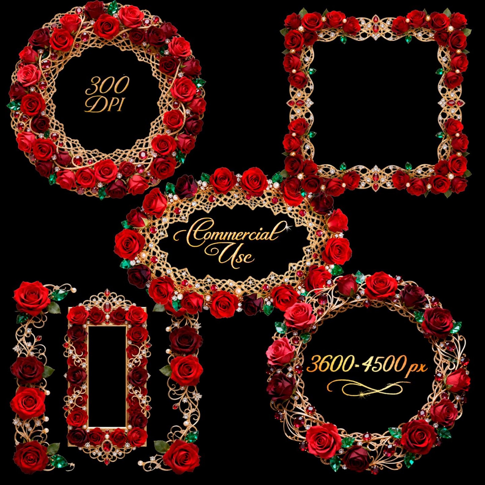Gold Frames With Live Red Roses – Floral 3D Photo Design PNG, Digital ...