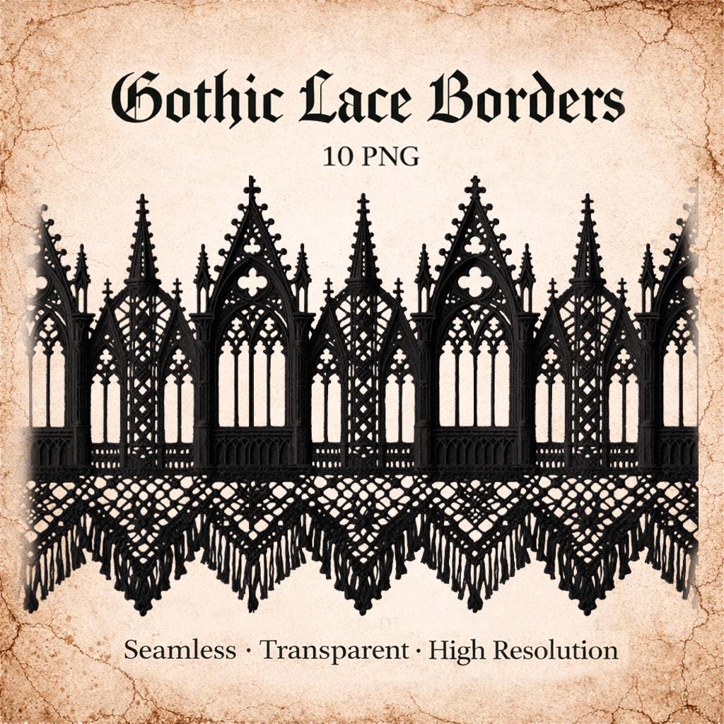 Black Lace Borders PNG – 10 Seamless Wide Border Designs, Gothic