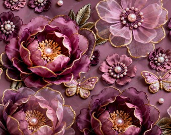 Luxury 3D Floral Backgrounds, Textile-Style Peony Design, Seamless Elegant Texture, 2JPG