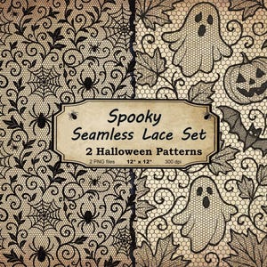 Halloween Lace Seamless Patterns - Ghosts and Spiders