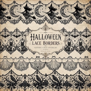Gotiska Halloween-spetskanter | Sömlöst läskigt överlägg (13 PNG-designer)