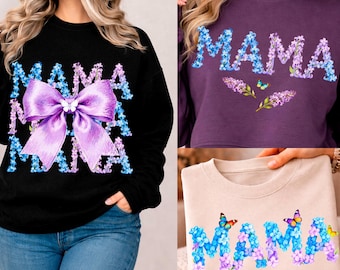 MAMA Flower PNG für T-Shirts, druckbares Muttertagsdesign, florale Typografie, Sofort Download
