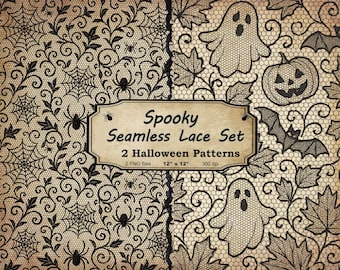 Halloween Lace Seamless Patterns - Ghosts and Spiders