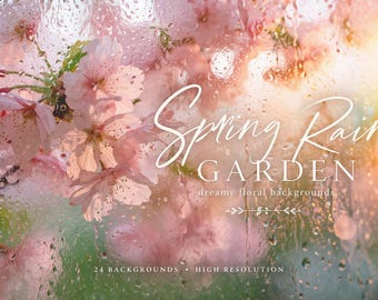 Fundos para Jardim com Chuva de Primavera – Texturas Florais em Vidro, Janela Chuvosa (Download Digital)