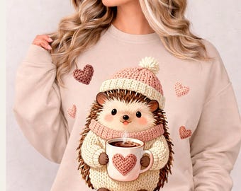 Süßes gestricktes Igel-Sweatshirt-Design, Valentinstag-Design, Häkeln-Stil