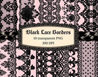 Black Lace Borders PNG Set – Gothic, Vintage Design Elements (Digital Download)