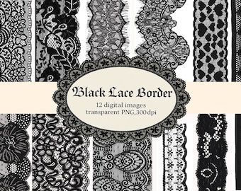 Black Lace Borders: Gothic Vintage PNG Clipart (Digital Download)