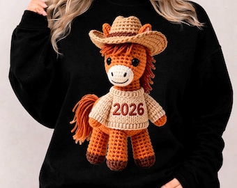 2026 Year of the Horse PNG Design, Ginger Foal Knit-Style Illustration, Chinese Zodiac Horse Graphic, High Resolution T-Shirt Design
