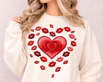 Faux Garn besticktes Herz PNG | Kisses Valentine Design (Digitaler Download)