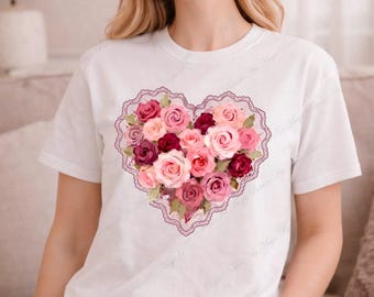 Florales Rosenherz mit Spitze, handbemalt, romantisches Cottagecore-Design PNG