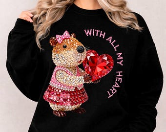 Capybara mit Herz - Faux Yarn & Strass-Stil PNG