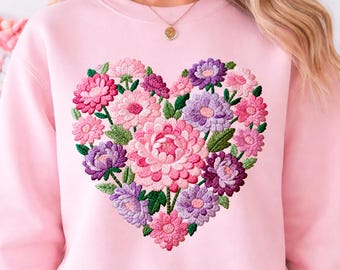 Blumenherz Stickerei Digital Design - Blumenherz PNG für Shirts, Hoodies, Sweatshirts
