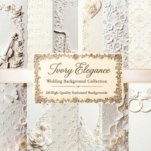 Fondos de boda de lujo en relieve / Marcos florales marfil y blanco, papel digital.
