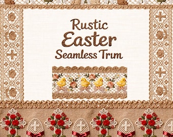 Rustic Easter Seamless Trim PNG, Linen Lace Borders, Vintage Farmhouse Easter Design, Digital Download