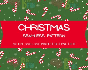 Sömlöst mönster med julpolkagris | Digitalt papper med pepparmynta och julgran | Söt julbakgrund | Scrapbooking, utskrift på begäran