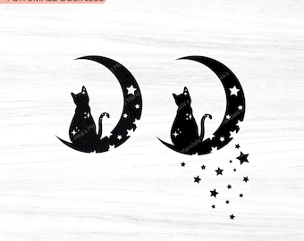 Witchy Cat Moon PNG Bundle: Celestial Clipart (Digital Download)