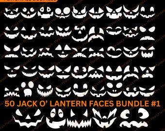 50 Jack O’ Lantern Faces PNG | Pumpkin Clipart Bundle #1 | Halloween Sublimation | Digital Download | Spooky & Cute Pummpkin | PNG | JPG pdf