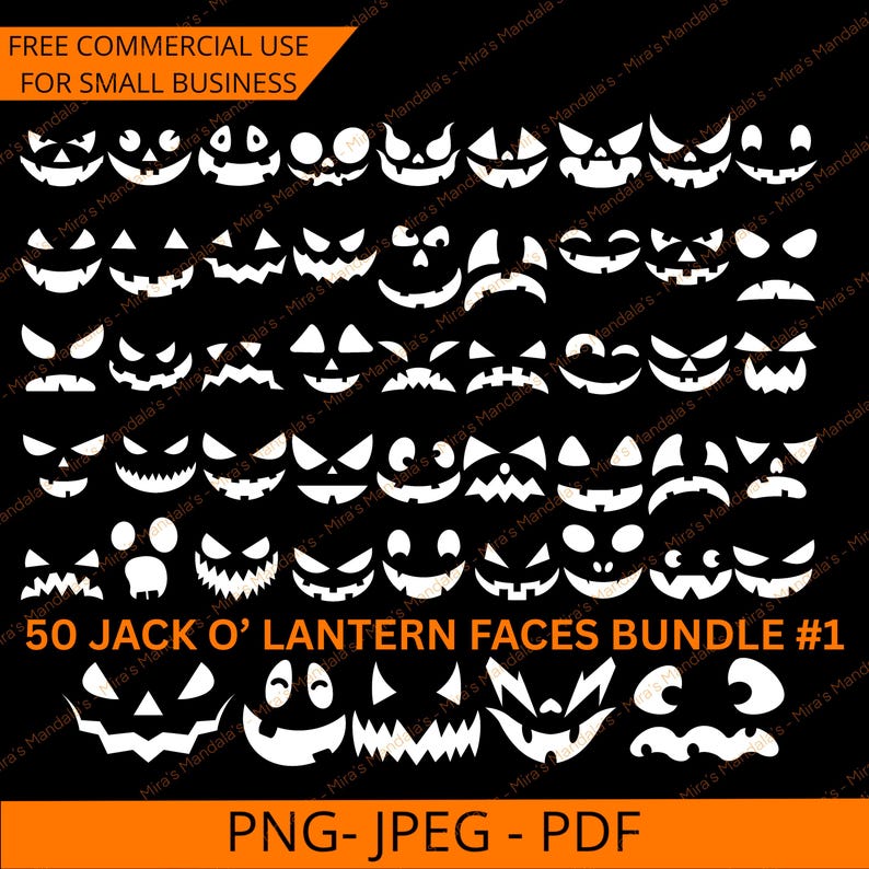 50 Jack O’ Lantern Faces PNG | Pumpkin Clipart Bundle #1 | Halloween ...
