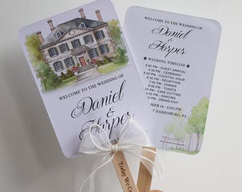 Watercolor Wedding Fan | Personalized Name Favor | Elegant Custom Guest Keepsake