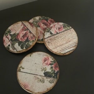 Home Decor Round Table Coaster Set of 4 Cottage Core, Shabby Chic, French Country Light weight French Farmhouse