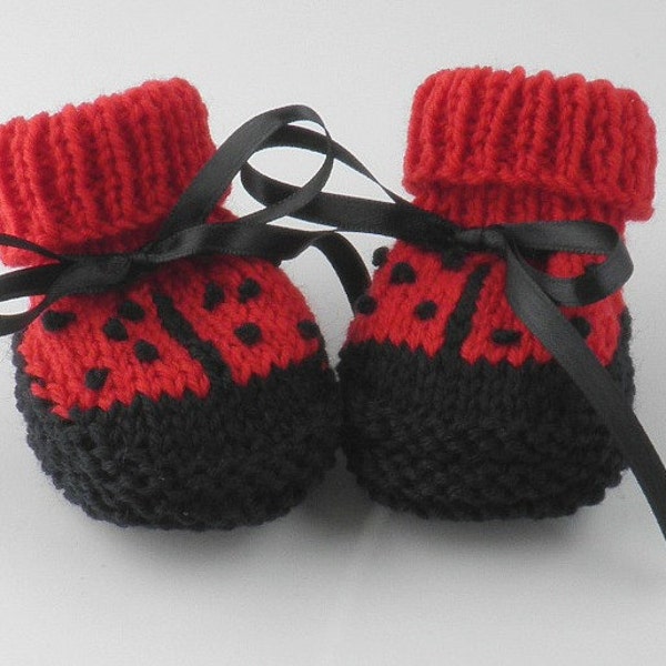 Hand Knit Ladybug Baby Booties Baby Shower Gift Hand Knit Newborn Baby Shoes