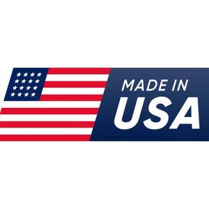 Puede incluir: Un dise&ntilde;o gr&aacute;fico rectangular con la bandera estadounidense a la izquierda y un rect&aacute;ngulo azul marino a la derecha. El texto "MADE IN USA" est&aacute; en blanco y en negrita.
