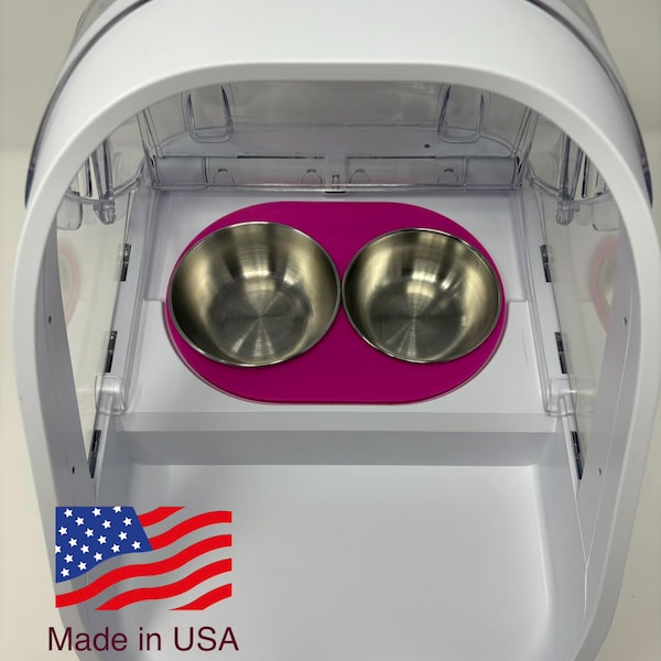 Custom color 3D Printed adapter and two stainless-steel bowls for Surefeed® Microchip Pet Feeder