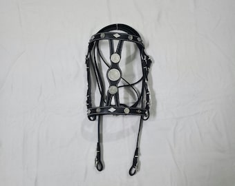Leather Horse Bridle with fancy Reins: Brass Ornament, Adjustable Fit