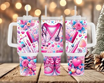 Floral verpleegkundige ontwerp: 40oz magere beker sublimatie ontwerp, digitale png-download