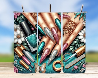 Glam Nails : 20oz Skinny Tumbler Sublimation Design  Digital Download