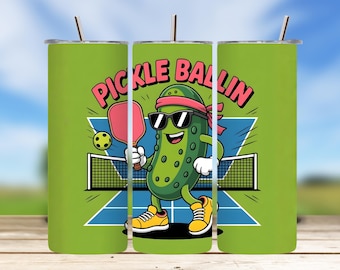 Pickle Ballin' & Pickleball Wrap : 20oz Skinny Tumbler Sublimation Design Digital Download
